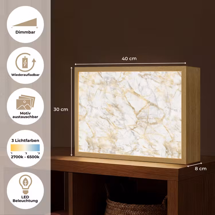 Marmer - Wit - Expressief - Goudaccenten Light Box met batterij (Wandlamp) middel 907 -USP_websiteoverzichtDE
