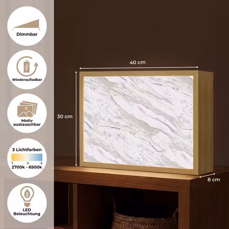 Marmer - Wit - Grijsgroen Light Box met batterij (Wandlamp) middel 907 -USP_websiteoverzichtDE