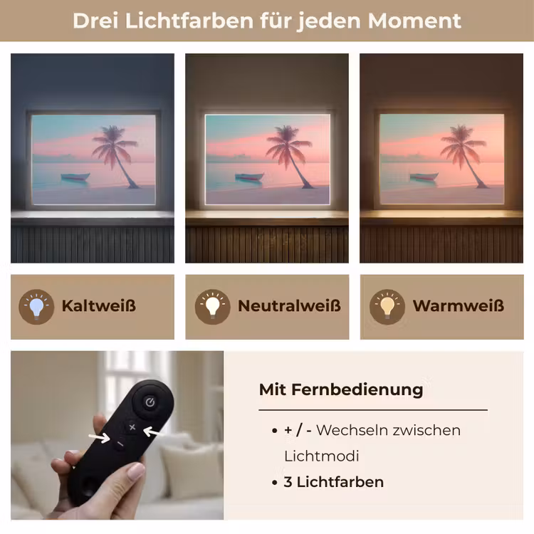 Zee - Boot - Zonsondergang Light Box met batterij (Wandlamp) middel -USP_lichtkleurDE