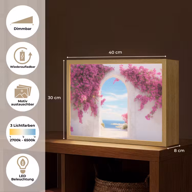 Zee - Roze - Bloemen - Poort Light Box met batterij (Wandlamp) middel -USP_websiteoverzichtDE