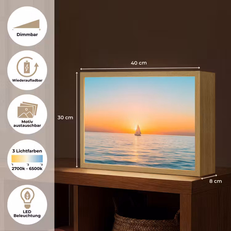 Zee - Zeilboot - Zonsondergang Light Box met batterij (Wandlamp) middel -USP_websiteoverzichtDE