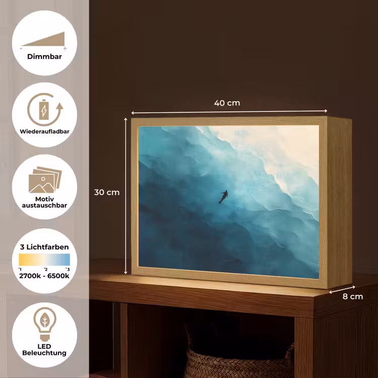Zee - Silhouet - Abstract - Blauw Light Box met batterij (Wandlamp) middel -USP_websiteoverzichtDE