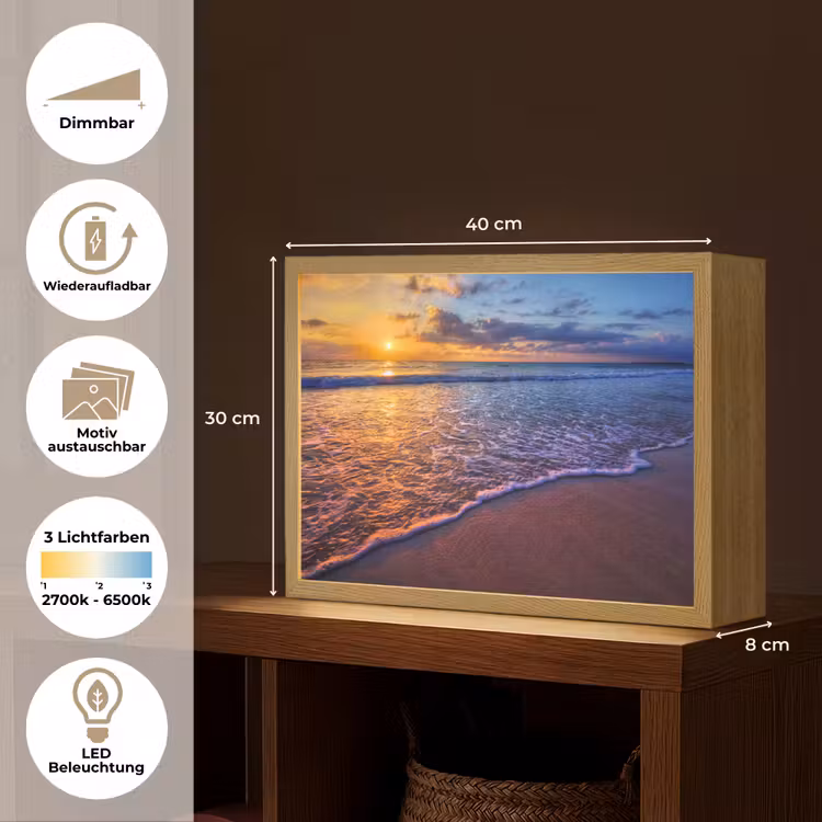 Zee - Strand - Zonsondergang - Wolken - Horizon Light Box met batterij (Wandlamp) middel -USP_websiteoverzichtDE