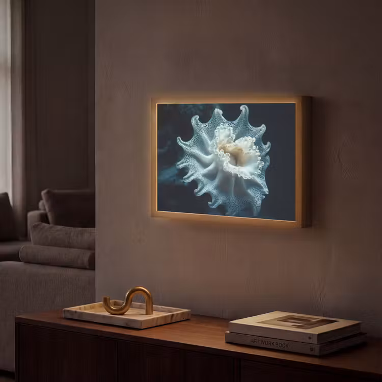 Zeewezen - Wit - Golven - Water Light Box met batterij (Wandlamp) middel -sfeer1