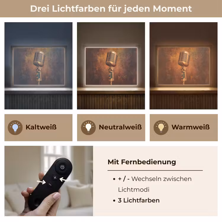 Microfoon - Bruin - Klassiek Light Box met batterij (Wandlamp) middel -USP_lichtkleurDE
