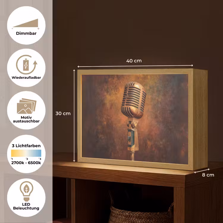 Microfoon - Bruin - Klassiek Light Box met batterij (Wandlamp) middel -USP_websiteoverzichtDE