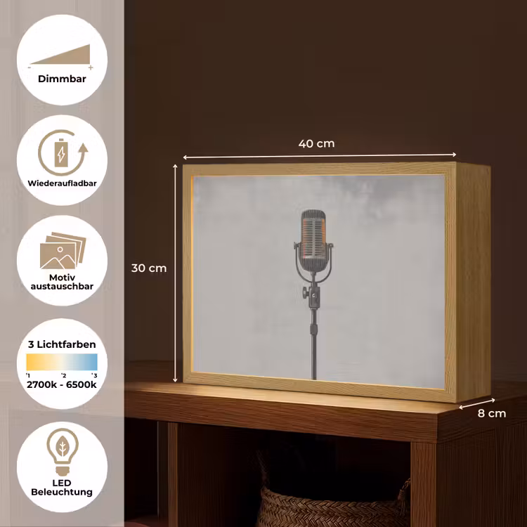 Microfoon - Vintage - Illustratie - Grijs Light Box met batterij (Wandlamp) middel -USP_websiteoverzichtDE