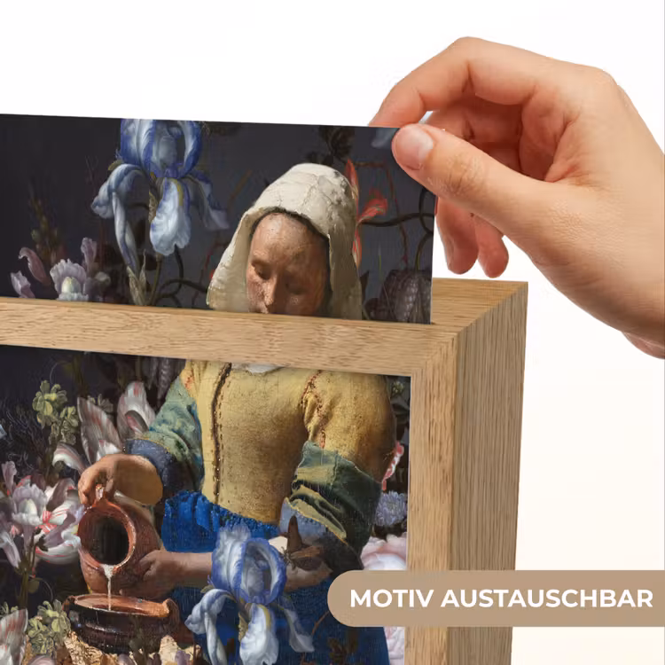 Melkmeisje - Johannes Vermeer - Bloemen Light Box met kabel (Wandlamp) klein -USP_websiteprintDE