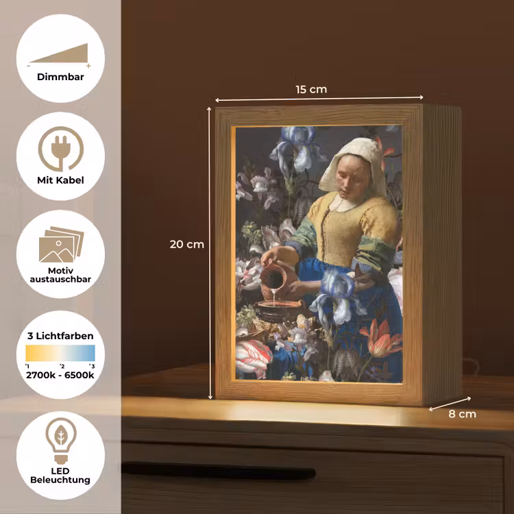 Melkmeisje - Johannes Vermeer - Bloemen Light Box met kabel (Wandlamp) klein -USP_websiteoverzichtDE