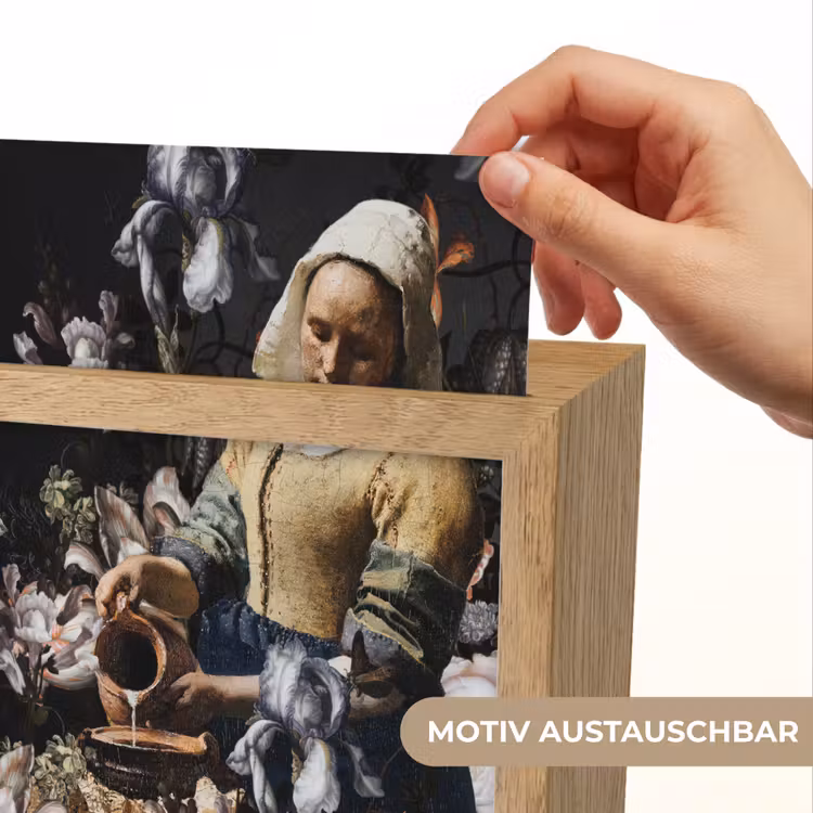 Melkmeisje - Johannes Vermeer - Bloemen - Blauw Light Box met kabel (Wandlamp) klein -USP_websiteprintDE