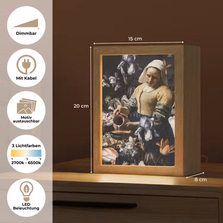 Melkmeisje - Johannes Vermeer - Bloemen - Blauw Light Box met kabel (Wandlamp) klein -USP_websiteoverzichtDE
