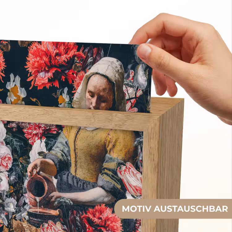 Melkmeisje - Johannes Vermeer - Bloemen - Roze Light Box met kabel (Wandlamp) klein -USP_websiteprintDE