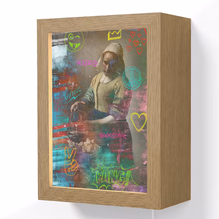 Melkmeisje - Johannes Vermeer - Graffiti Light Box met kabel (Wandlamp) klein -3d