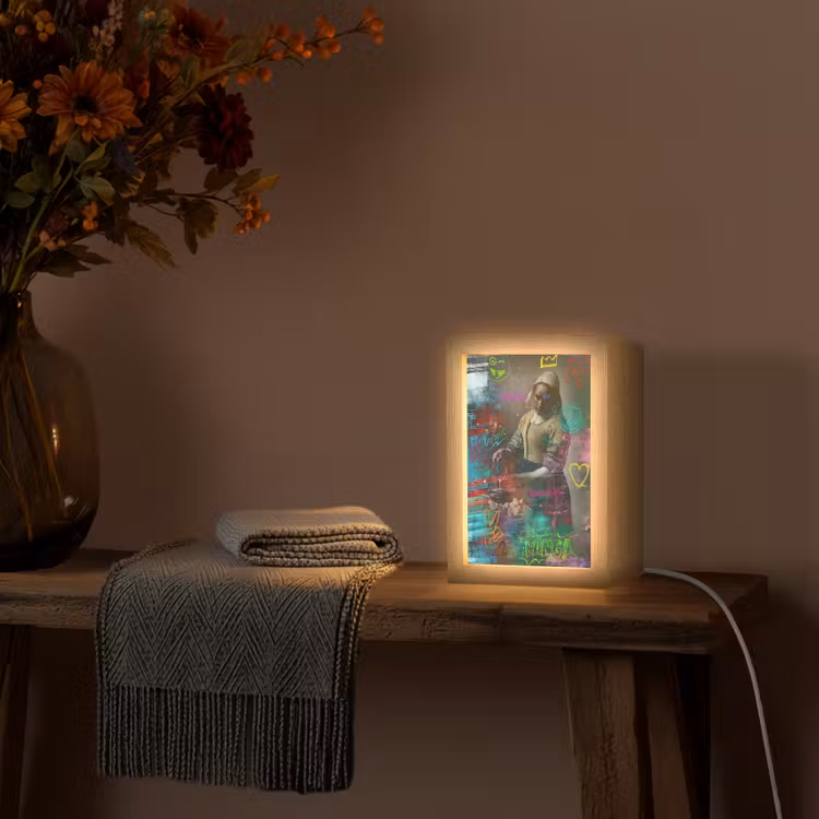 Melkmeisje - Johannes Vermeer - Graffiti Light Box met kabel (Wandlamp) klein -sfeer4