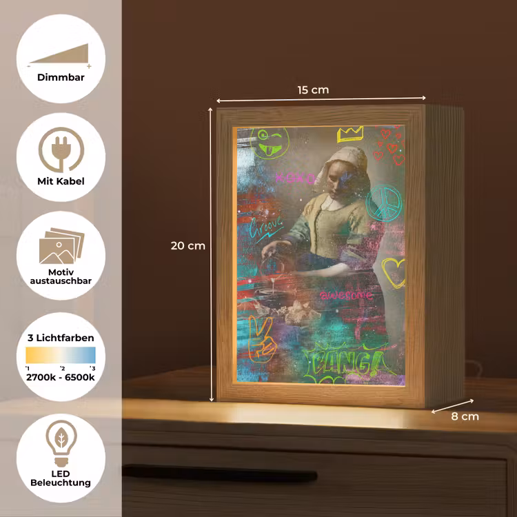 Melkmeisje - Johannes Vermeer - Graffiti Light Box met kabel (Wandlamp) klein -USP_websiteoverzichtDE
