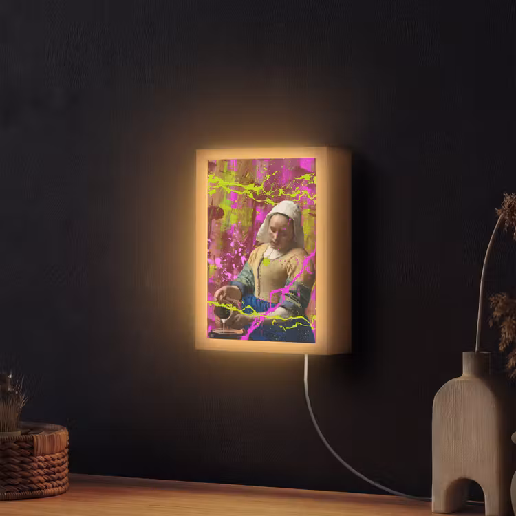 Melkmeisje - Johannes Vermeer - Neon Light Box met kabel (Wandlamp) klein -sfeer1