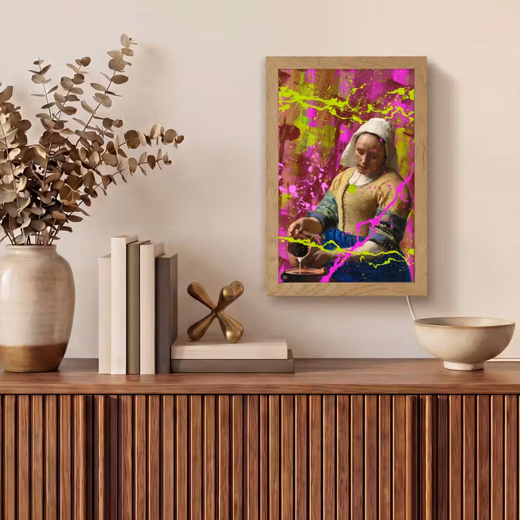 Melkmeisje - Johannes Vermeer - Neon Light Box met kabel (Wandlamp) klein -sfeer2