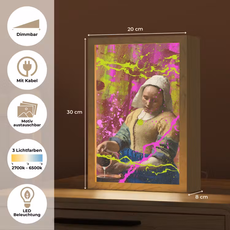 Melkmeisje - Johannes Vermeer - Neon Light Box met kabel (Wandlamp) klein -USP_websiteoverzichtDE