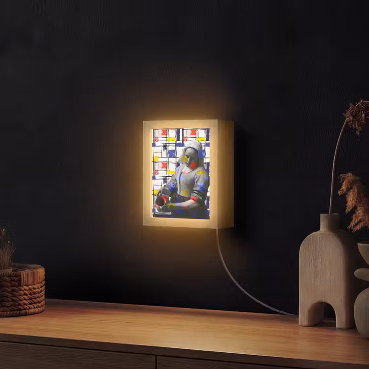 Melkmeisje - Mondriaan - Collage Light Box met kabel (Wandlamp) klein -sfeer1