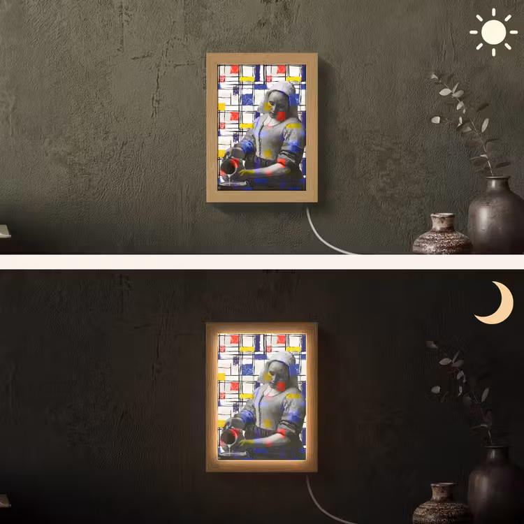 Melkmeisje - Mondriaan - Collage Light Box met kabel (Wandlamp) klein -sfeer3