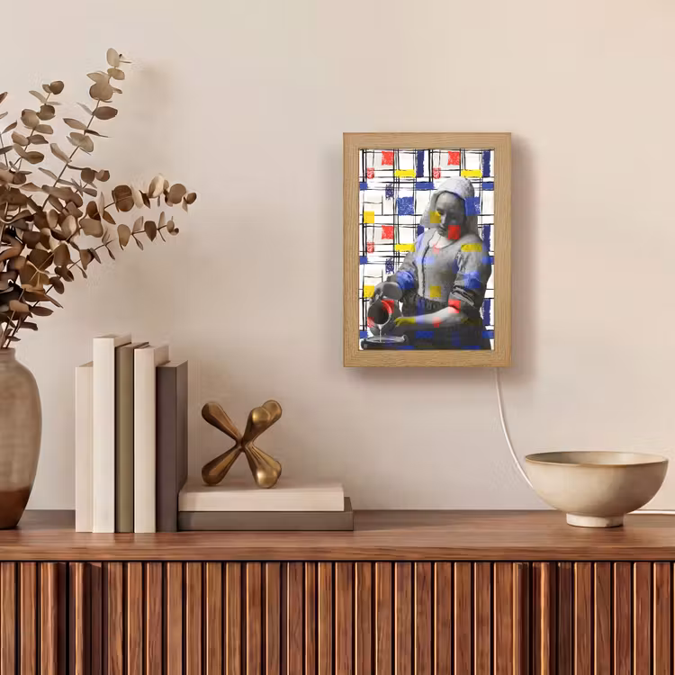 Melkmeisje - Mondriaan - Collage Light Box met kabel (Wandlamp) klein -sfeer2