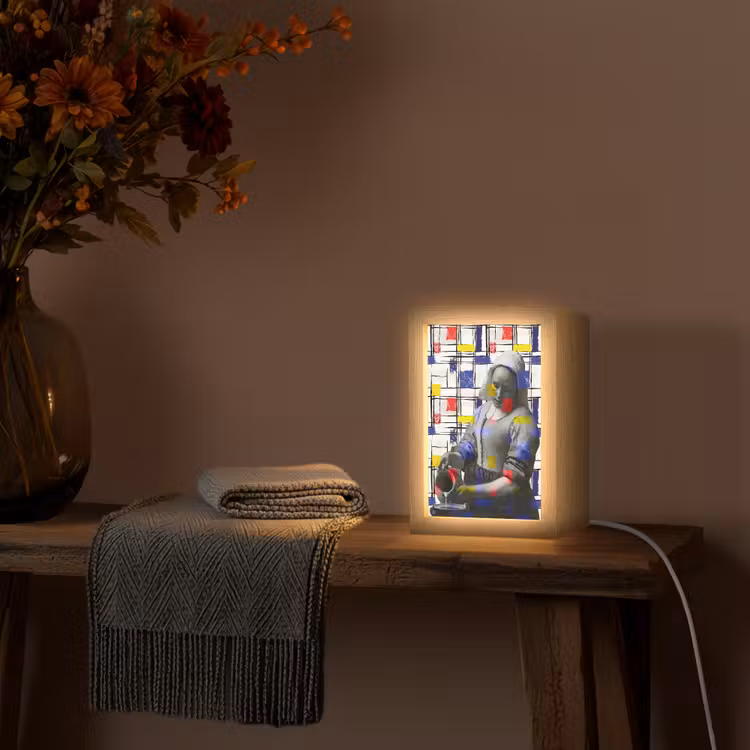 Melkmeisje - Mondriaan - Collage Light Box met kabel (Wandlamp) klein -sfeer4