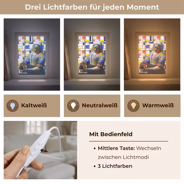 Melkmeisje - Mondriaan - Collage Light Box met kabel (Wandlamp) klein -USP_lichtkleurDE