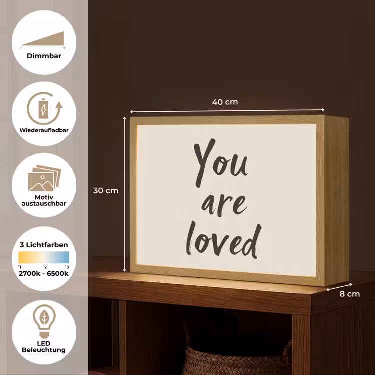 Minimalistisch - Beige - Love Light Box met batterij (Wandlamp) middel -USP_websiteoverzichtDE