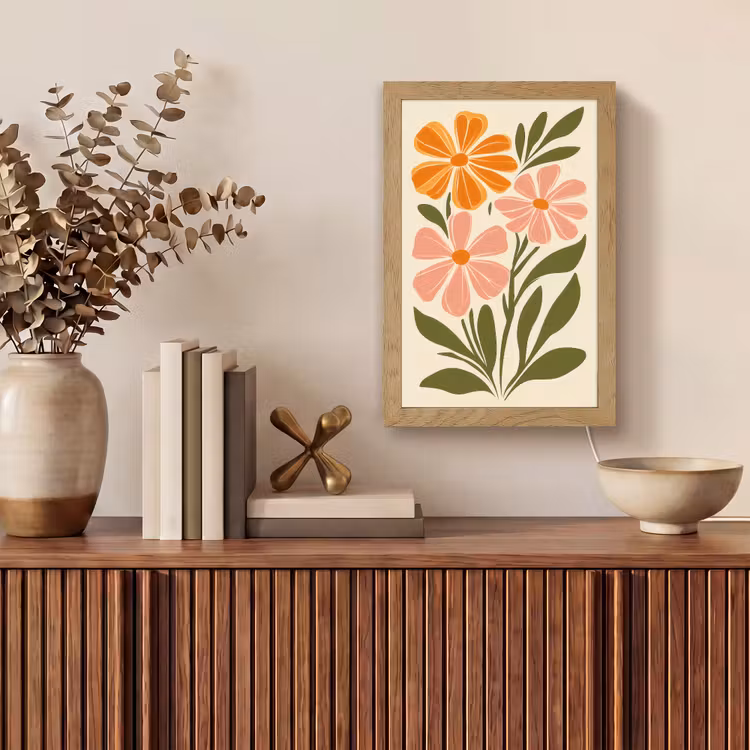 Minimalistisch - Bloemen - Bladeren - Roze Light Box met kabel (Wandlamp) klein -sfeer2