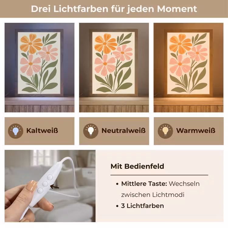 Minimalistisch - Bloemen - Bladeren - Roze Light Box met kabel (Wandlamp) klein -USP_lichtkleurDE