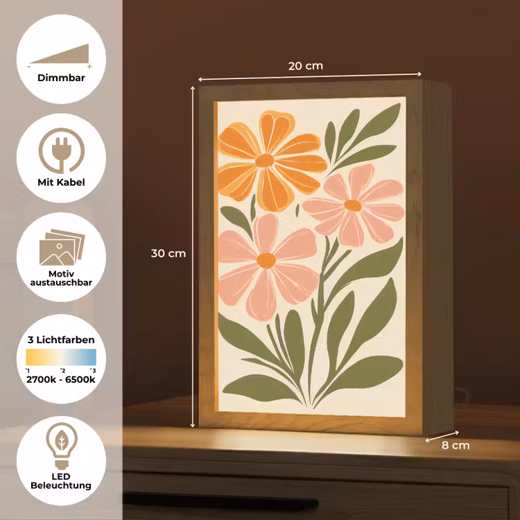 Minimalistisch - Bloemen - Bladeren - Roze Light Box met kabel (Wandlamp) klein -USP_websiteoverzichtDE
