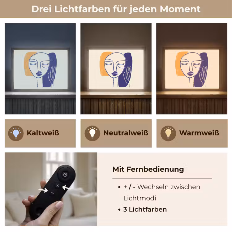 Minimalistisch - Gezicht - Hand - Oranje - Blauw Light Box met batterij (Wandlamp) middel -USP_lichtkleurDE