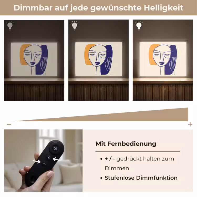 Minimalistisch - Gezicht - Hand - Oranje - Blauw Light Box met batterij (Wandlamp) middel -USP_dimbaarDE