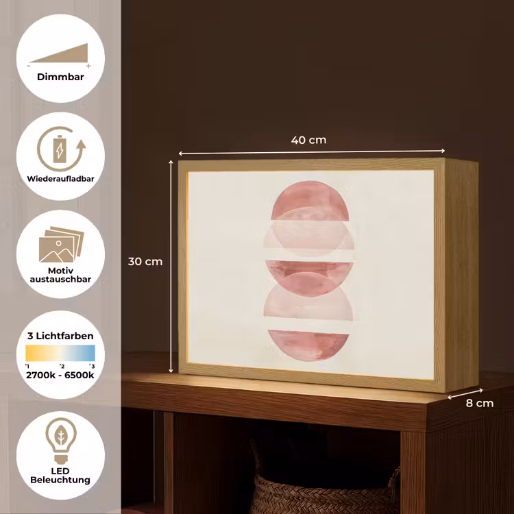 Minimalistisch - Cirkels - Roze Light Box met batterij (Wandlamp) middel -USP_websiteoverzichtDE