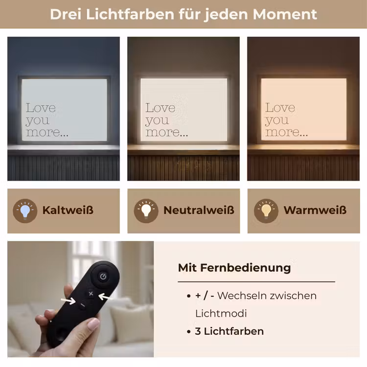 Minimalistisch - Love - Beige Light Box met batterij (Wandlamp) middel -USP_lichtkleurDE