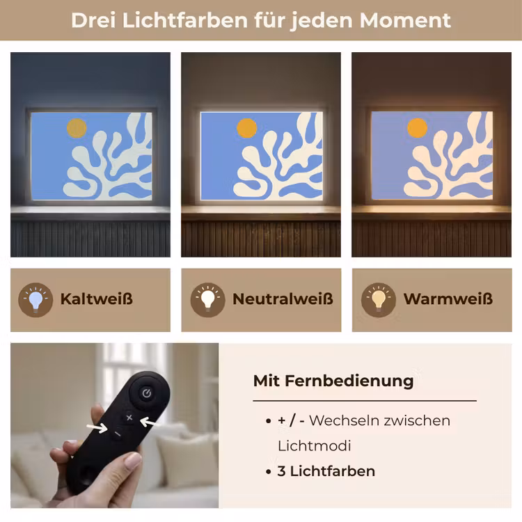 Minimalistisch - Organisch patroon - Blauw Light Box met batterij (Wandlamp) middel -USP_lichtkleurDE