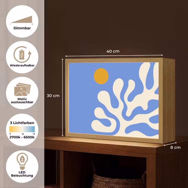 Minimalistisch - Organisch patroon - Blauw Light Box met batterij (Wandlamp) middel -USP_websiteoverzichtDE