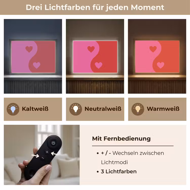 Minimalistisch - Rood - Roze - Hartjes Light Box met batterij (Wandlamp) middel -USP_lichtkleurDE