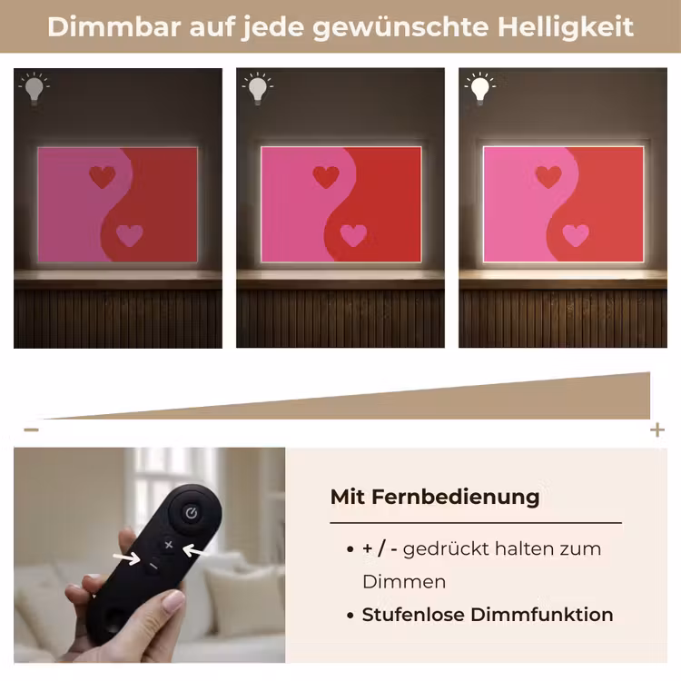 Minimalistisch - Rood - Roze - Hartjes Light Box met batterij (Wandlamp) middel -USP_dimbaarDE