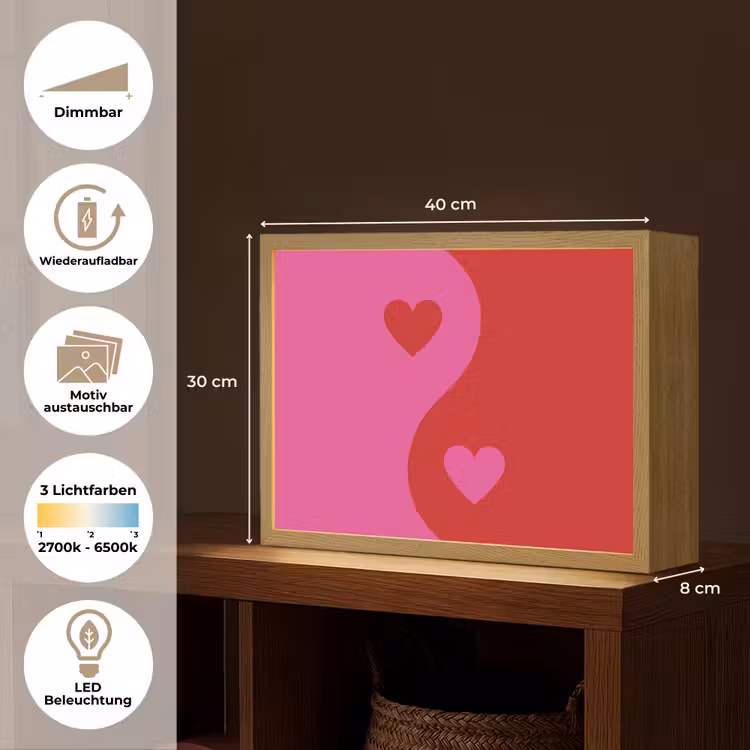 Minimalistisch - Rood - Roze - Hartjes Light Box met batterij (Wandlamp) middel -USP_websiteoverzichtDE