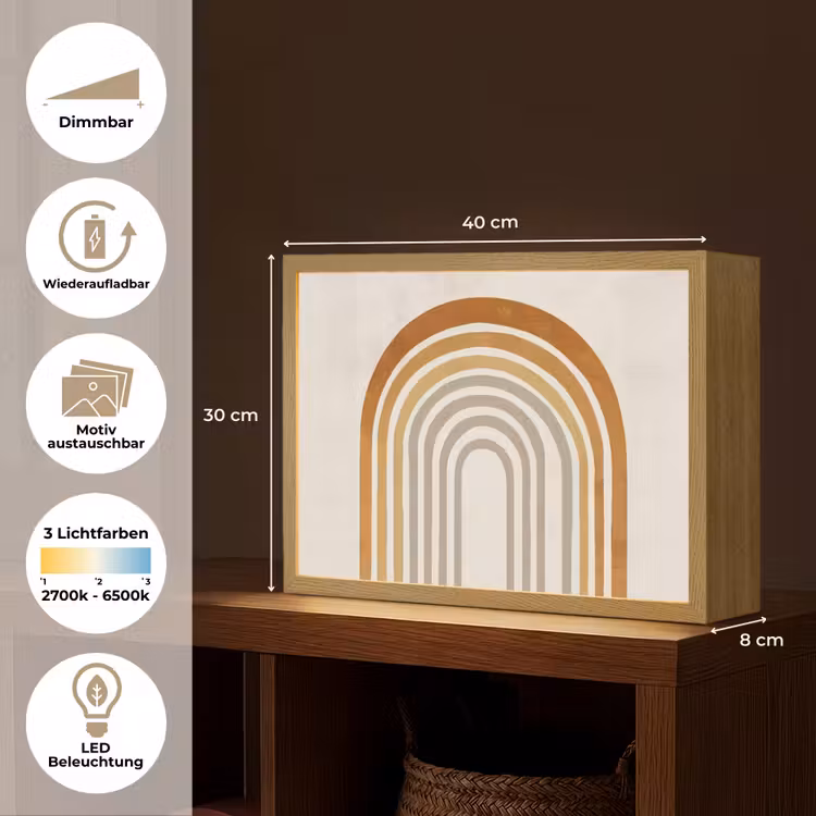 Minimalistisch - Boog - Lijnen - Beige Light Box met batterij (Wandlamp) middel -USP_websiteoverzichtDE