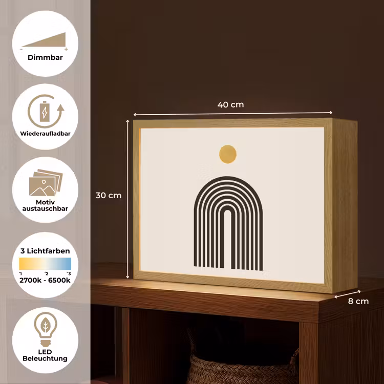 Minimalistisch - Zwarte boog - Gouden cirkel Light Box met batterij (Wandlamp) middel -USP_websiteoverzichtDE