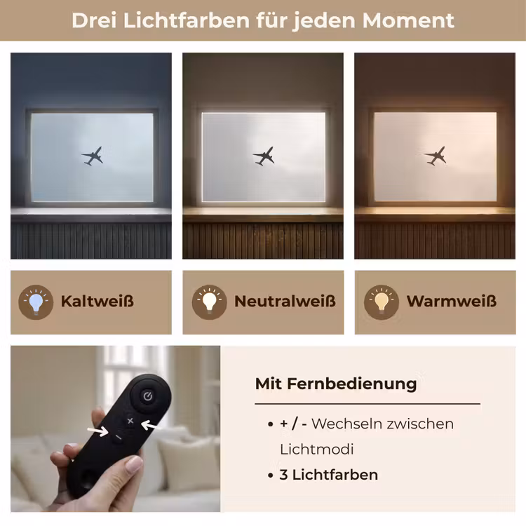 Minimalistisch - Silhouet - Zwart - Vliegtuig Light Box met batterij (Wandlamp) middel -USP_lichtkleurDE