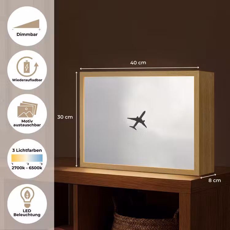 Minimalistisch - Silhouet - Zwart - Vliegtuig Light Box met batterij (Wandlamp) middel -USP_websiteoverzichtDE