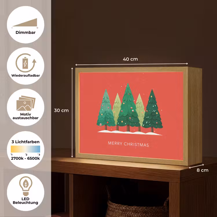 Minimalistisch - Kerstbomen - Rood - Sneeuw Light Box met batterij (Wandlamp) middel -USP_websiteoverzichtDE