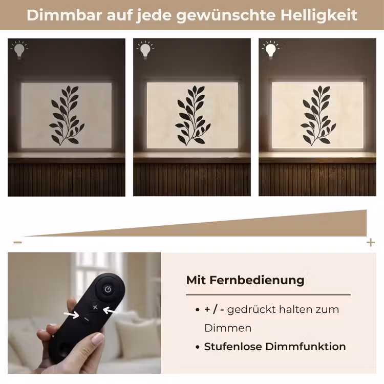 Minimalistisch - Tak - Bladeren - Zwart Light Box met batterij (Wandlamp) middel -USP_dimbaarDE