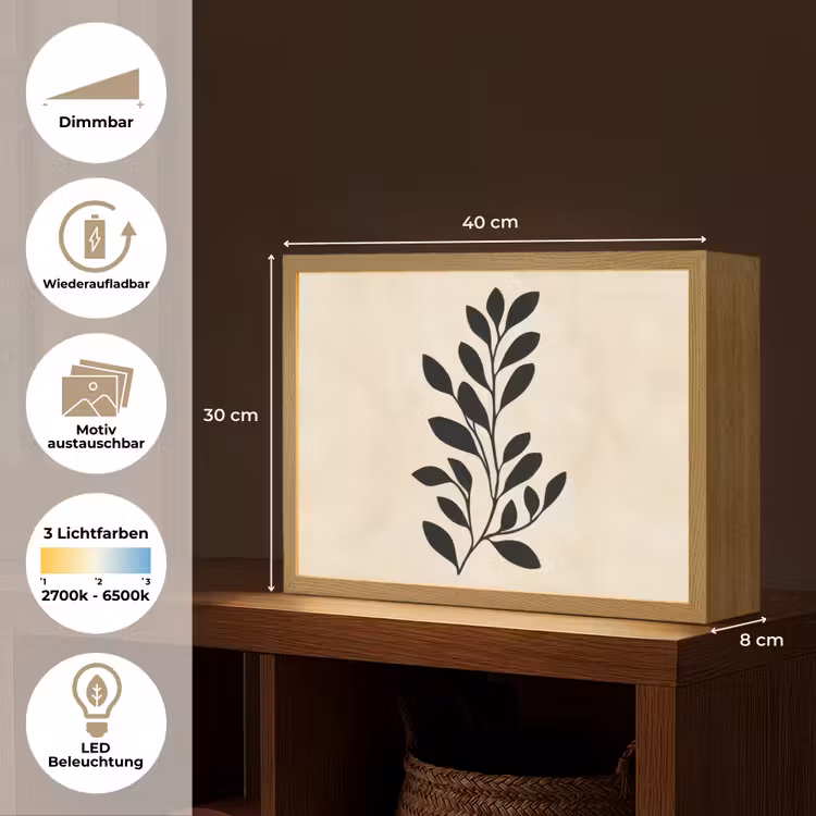Minimalistisch - Tak - Bladeren - Zwart Light Box met batterij (Wandlamp) middel -USP_websiteoverzichtDE