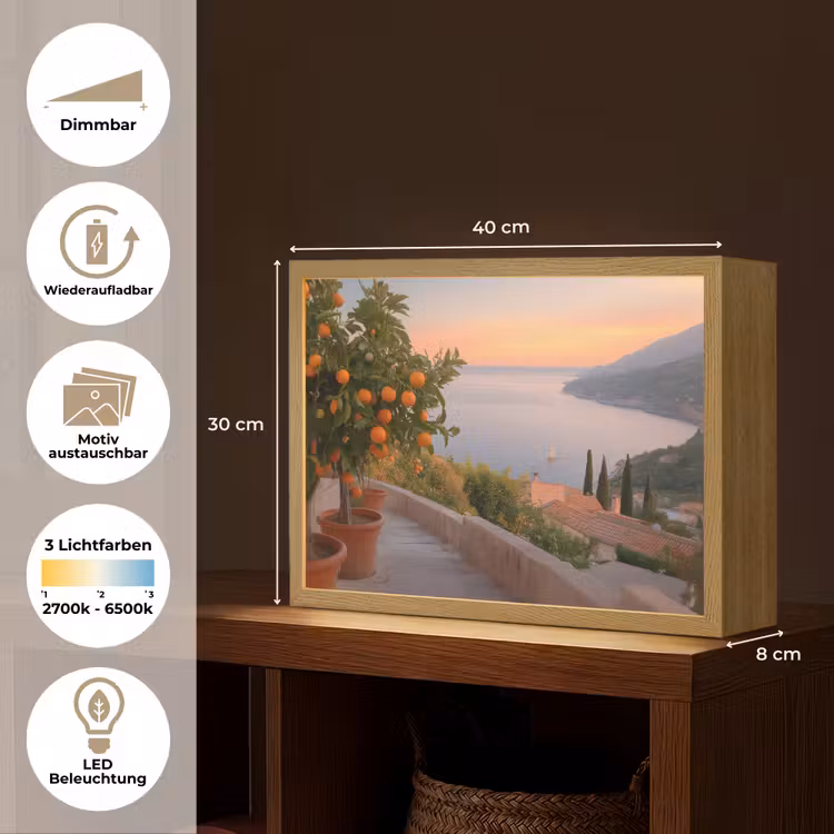 Middelandse zee - Sinaasappel - Heuvels - Zee Light Box met batterij (Wandlamp) middel -USP_websiteoverzichtDE