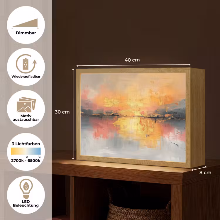 Modern - Abstract - Goud - Roze Light Box met batterij (Wandlamp) middel -USP_websiteoverzichtDE