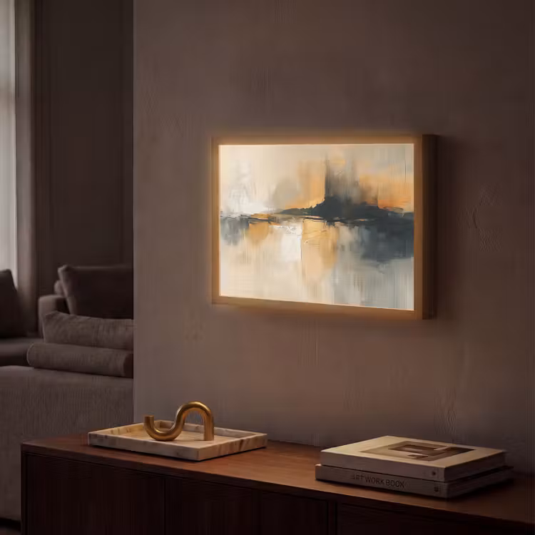 Modern - Abstract - Goud - Zwart Light Box met batterij (Wandlamp) middel -sfeer1